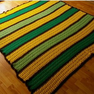 Striped Crochet Afghan Blanket Throw Green Yellow